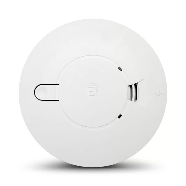 Smoke alarm label showing model, batch and date details